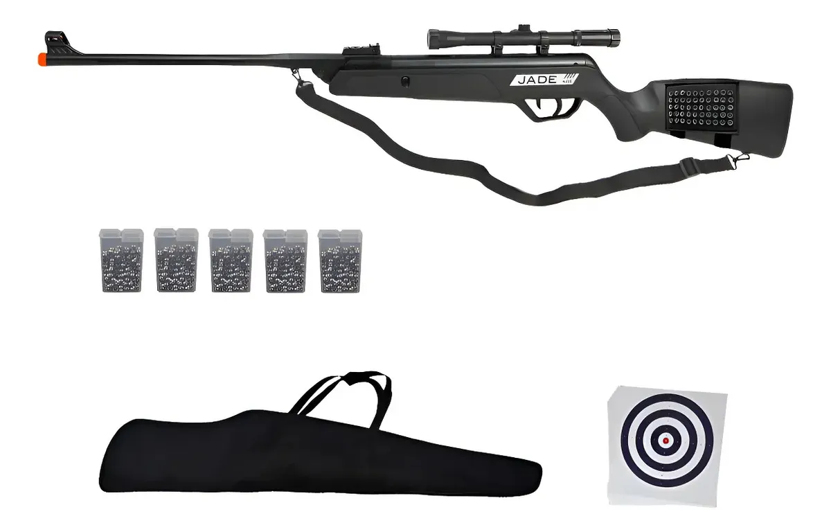 Carabina Espingarda De Pressão Cbc New Jade 5.5+kit Completo Preto 5.5 Mm